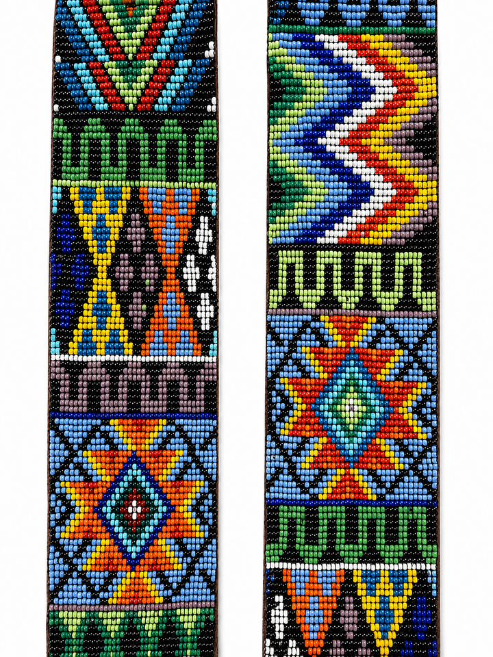 Huichol Beaded Purse Strap with Genuine Brown Leather