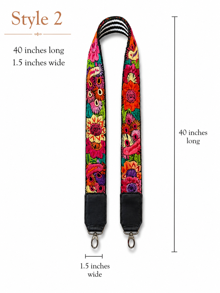 Guatemalan Embroidered Bag Strap with Black Ends