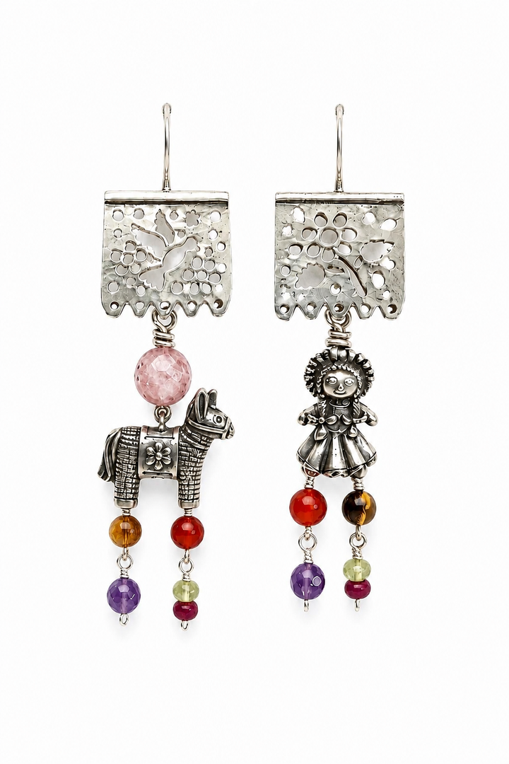 Mexican Silver Mismatched Burro &amp; Muñeca Earrings