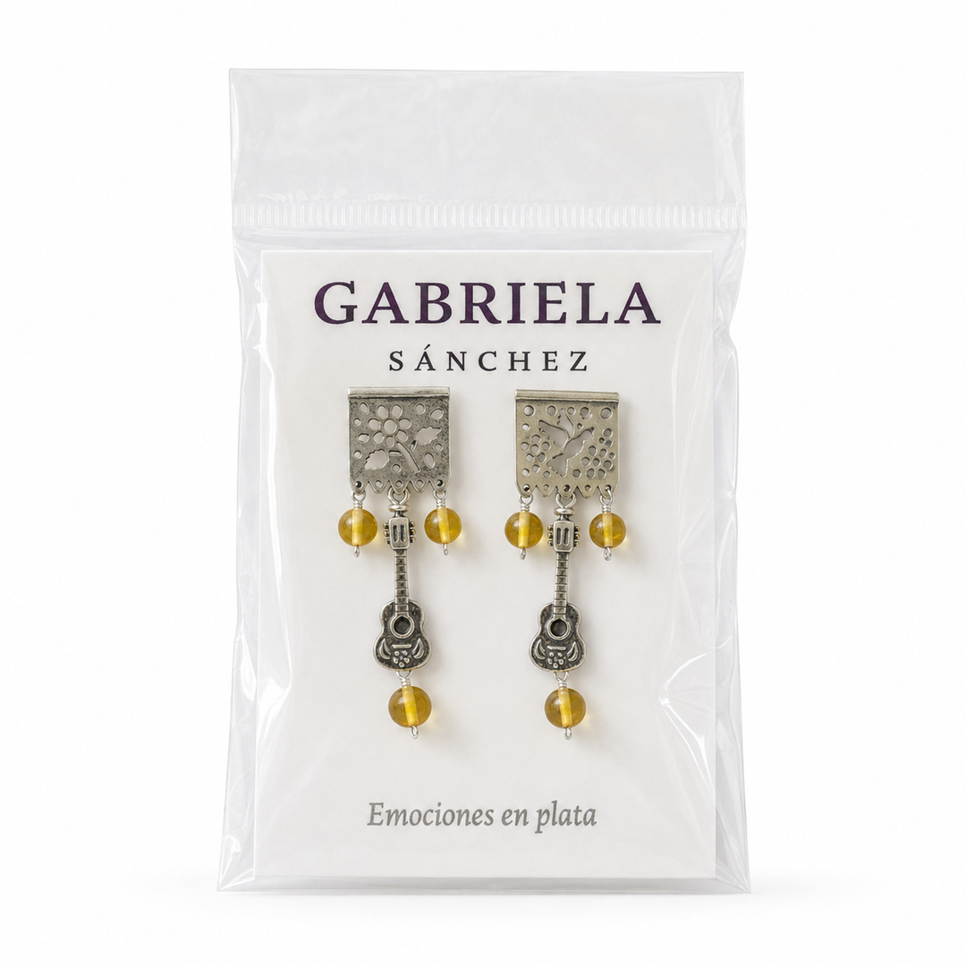 Mexican Silver Papel Picado Guitar Earrings