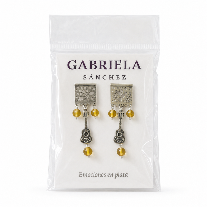 Mexican Silver Papel Picado Guitar Earrings