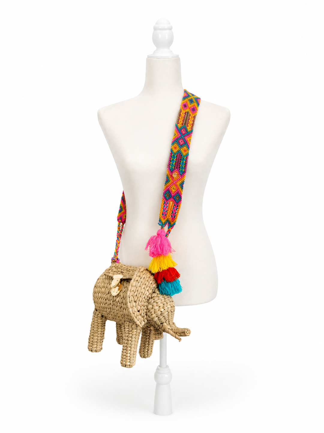 Handmade Elephant Straw Crossbody Bag with Top Handle