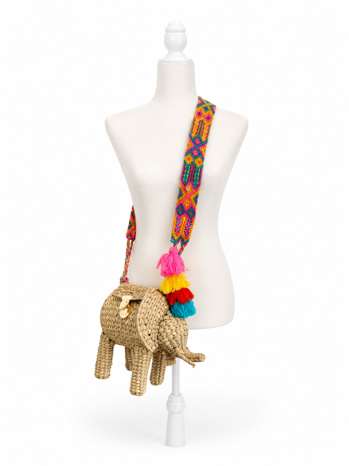 Handmade Elephant Straw Crossbody Bag with Top Handle