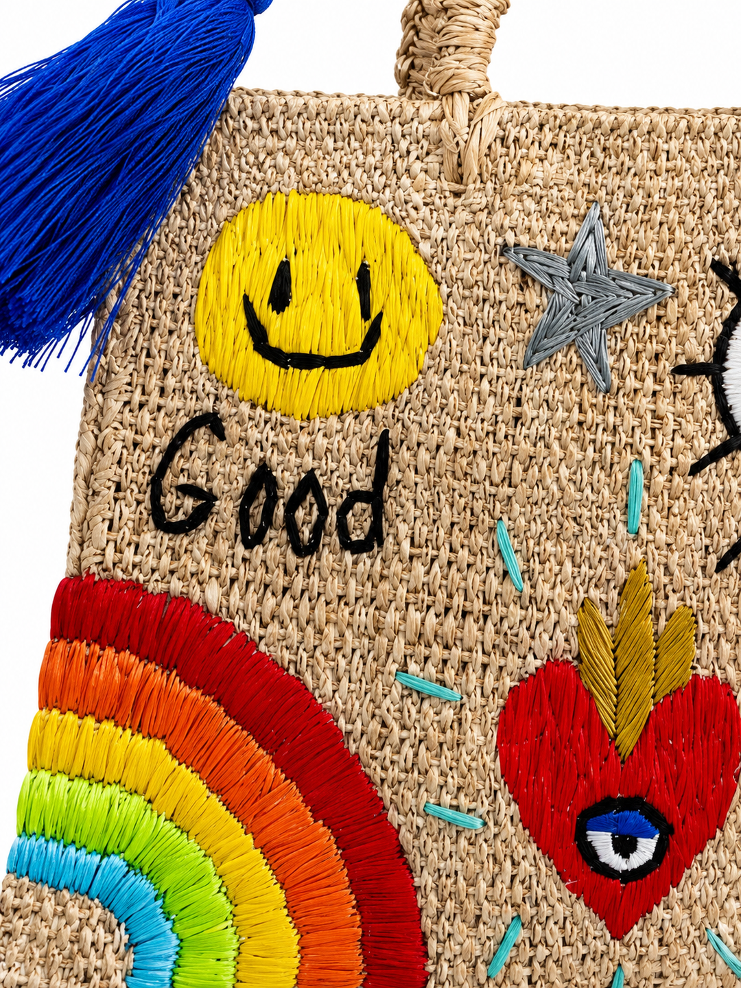 Handmade Mexican Jute Tote Bag with Eye Motif | Colorful Artisan Crossbody Shoulder Bag