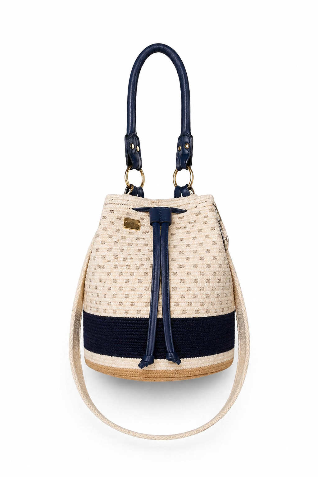Colombian Wayuu mochila bag with leather handle and woven strap