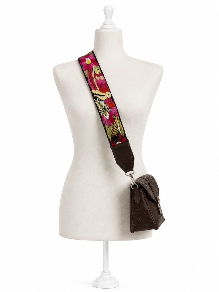 Embroidered Guatemalan Straps with Genuine Leater in Dark Brown