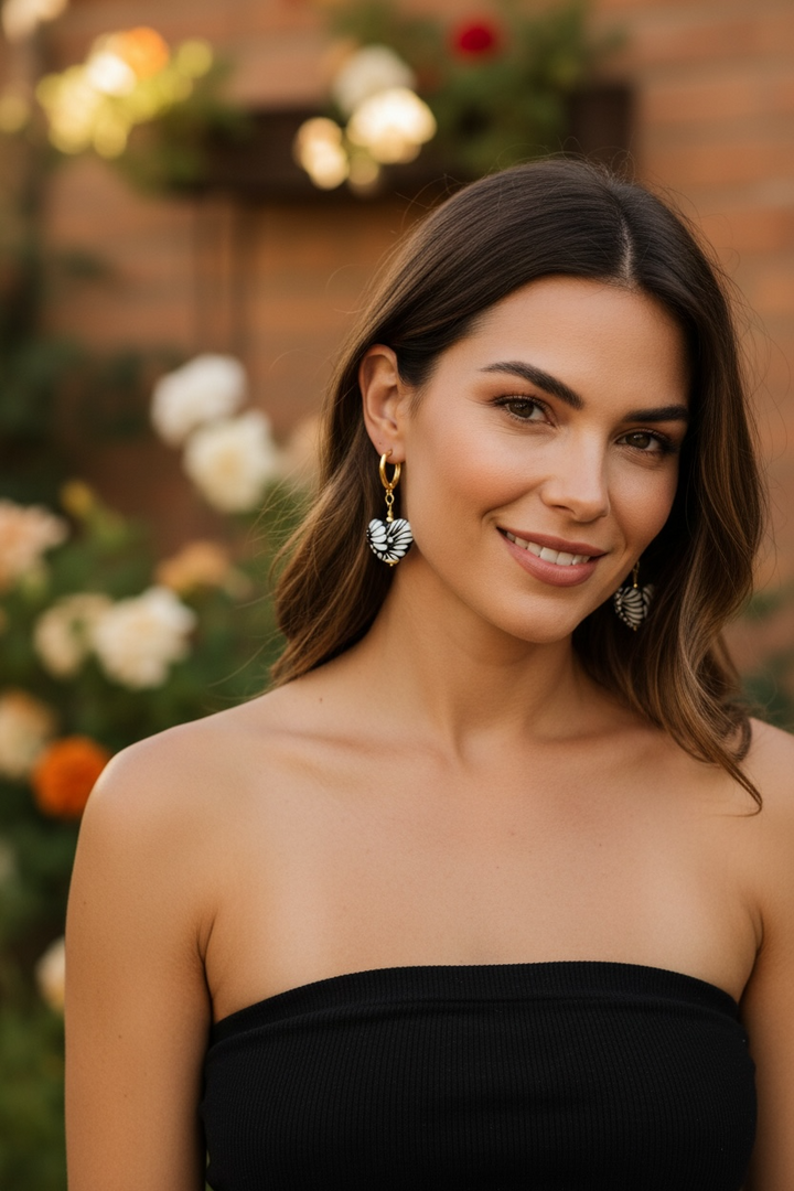 Handmade Black Talavera Heart Earrings from Puebla