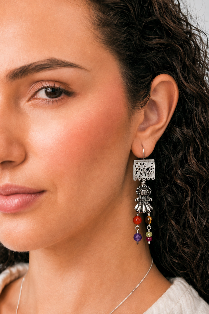 Mexican Silver Mismatched Burro &amp; Muñeca Earrings