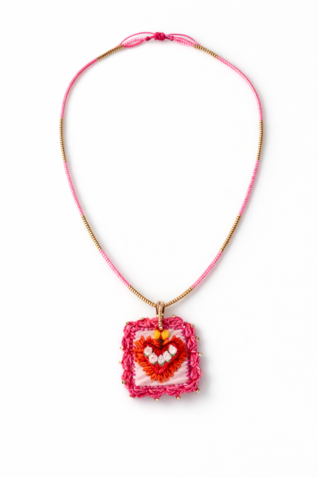 Mexican Milagros Necklace – Hand Embroidered Sacred Heart Jewelry