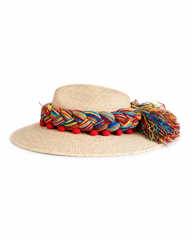 Mexican Straw Sun Hat with Colorful Braided Band
