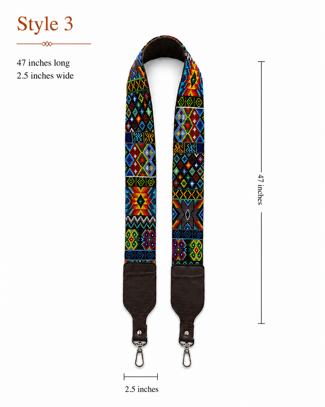 Huichol Beaded Purse Strap with Genuine Brown Leather