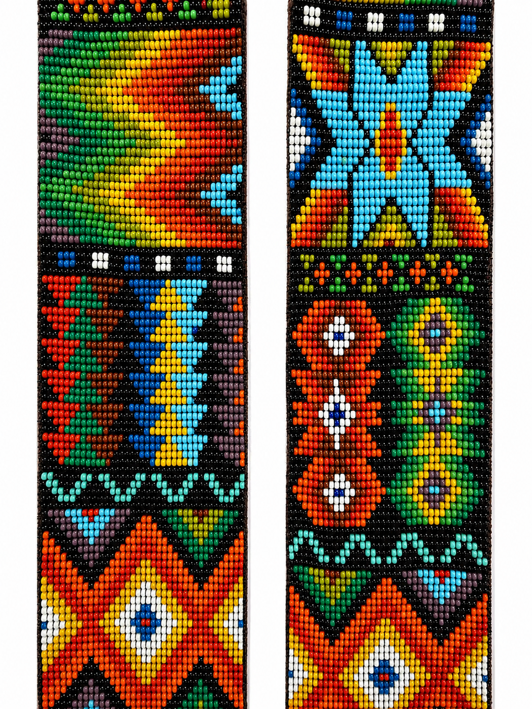 Huichol Beaded Purse Strap with Genuine Brown Leather