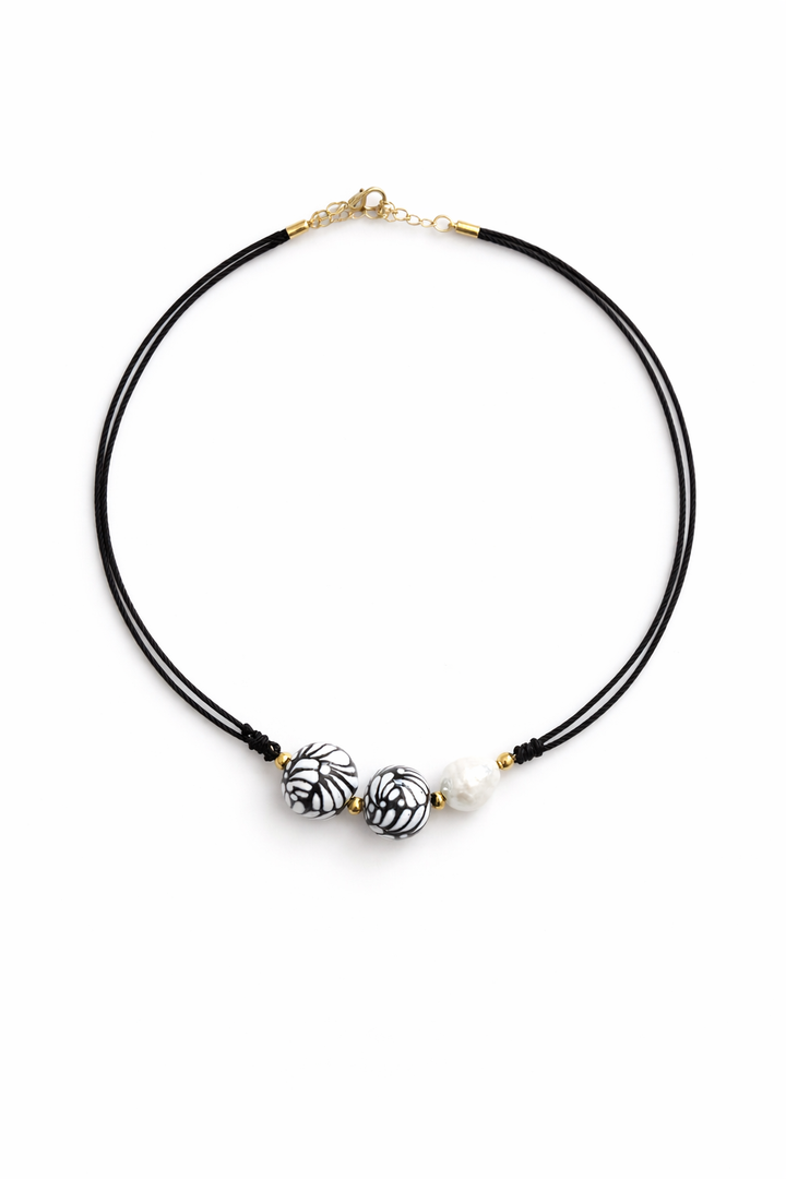 Black Talavera Necklace with Freshwater Pearl