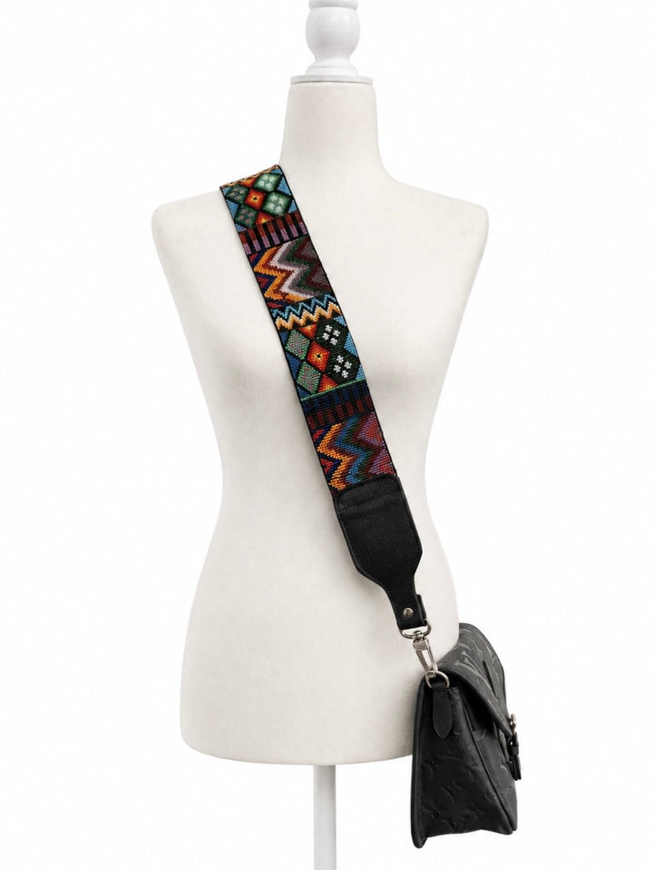 Huichol Beaded Purse Strap with Genuine Leather