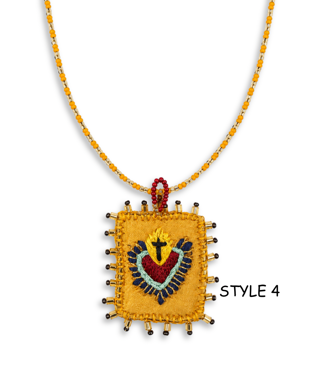 Hand Embroidered Sacred Heart Necklace – Mexican Milagros Artisan Jewelry