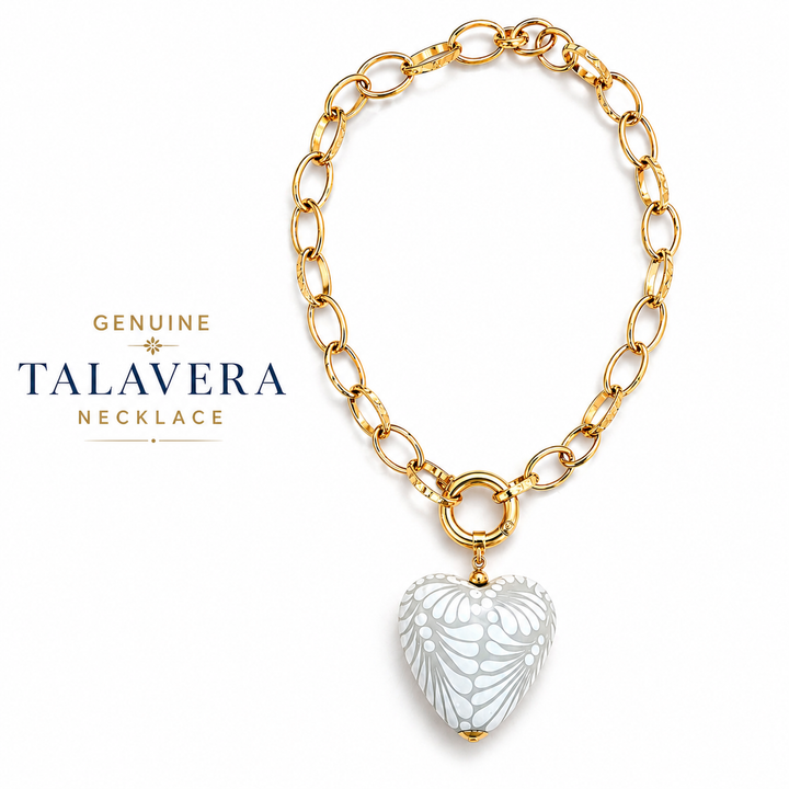 Talavera Heart Necklace with Gold Chain – Handmade Mexican Statement Jewelry