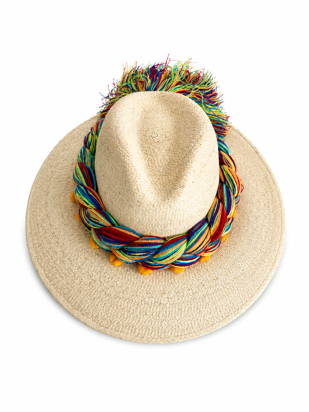 Mexican Straw Sun Hat with Colorful Braided Band