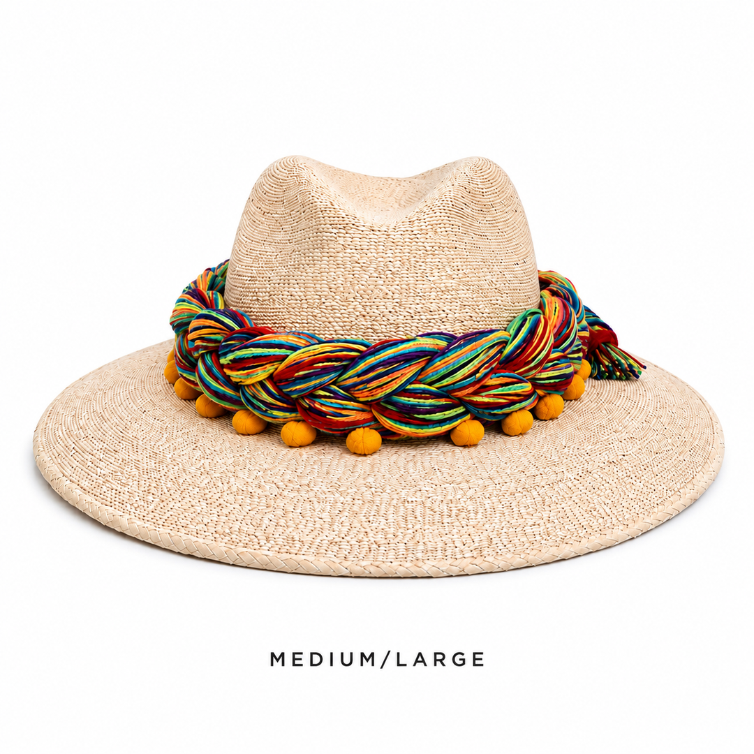 Mexican Straw Sun Hat with Colorful Braided Band
