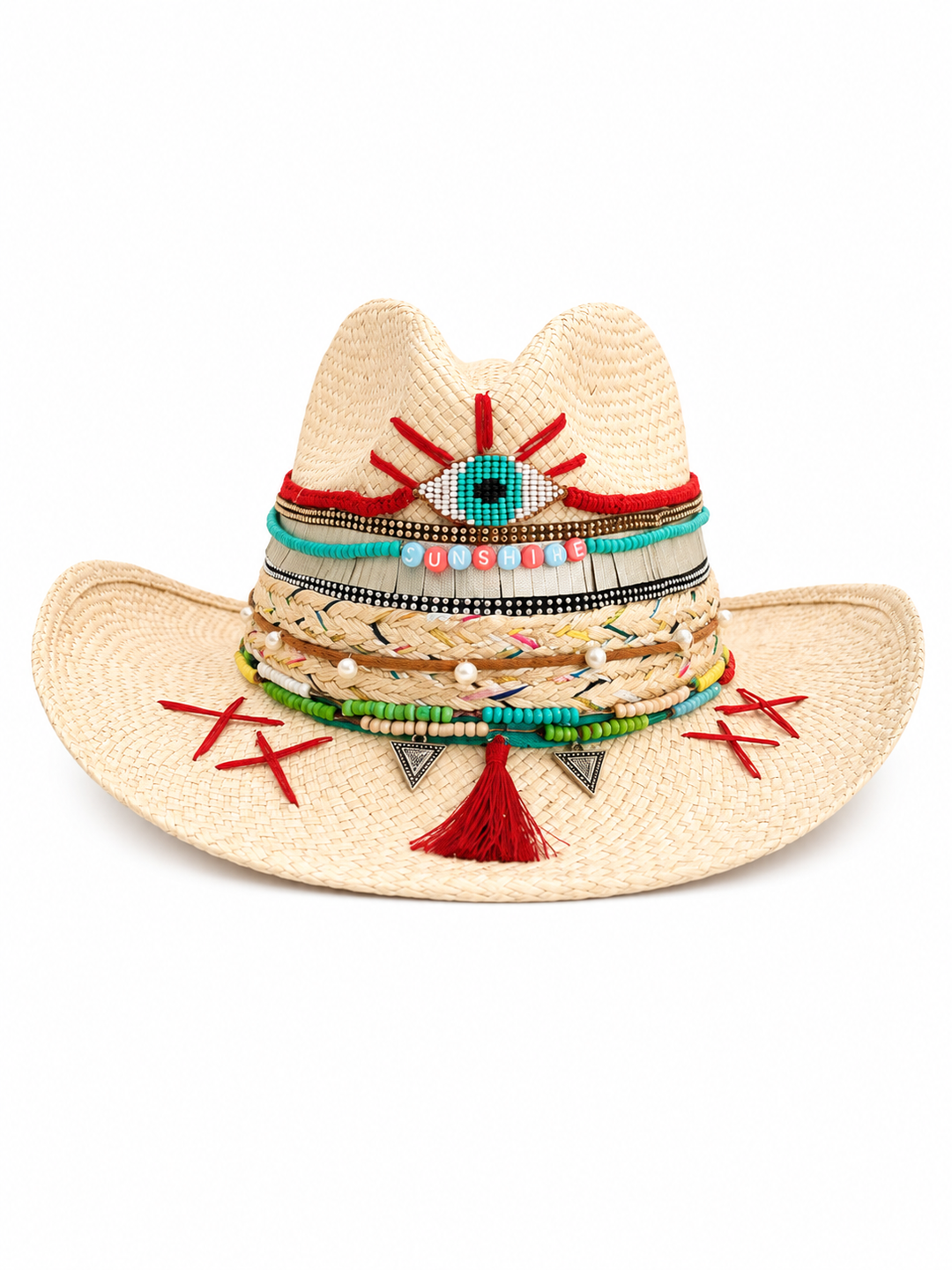 Luxury White Colombian Evil Eye Straw Hat