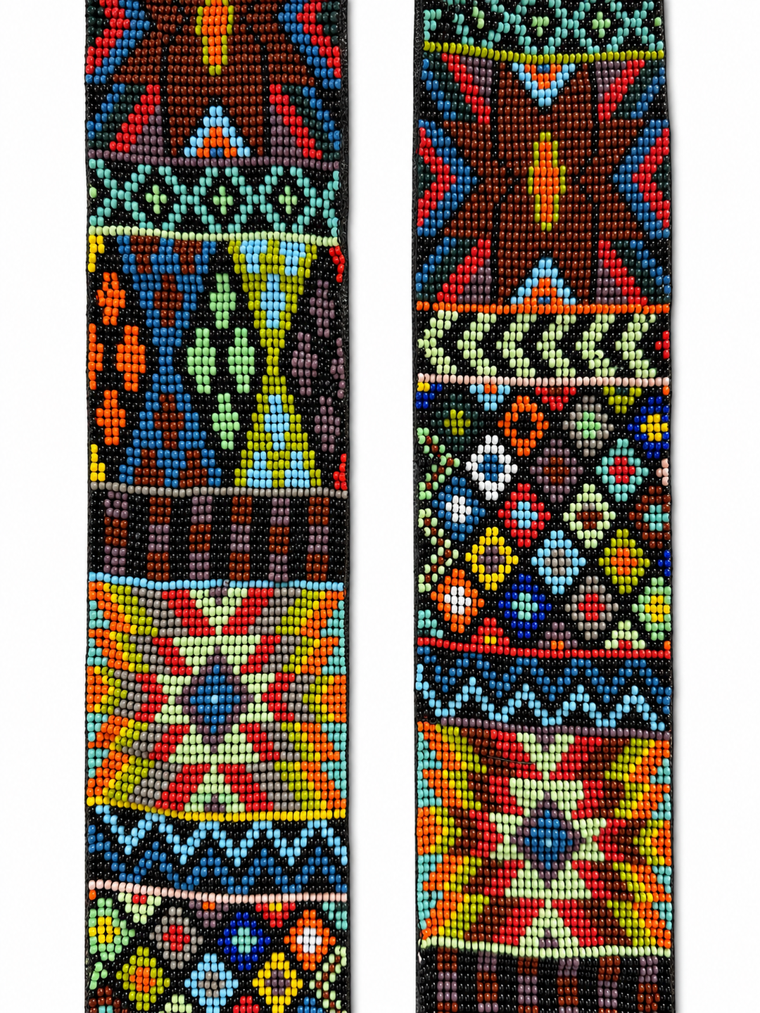 Huichol Beaded Purse Strap with Genuine Black Leather