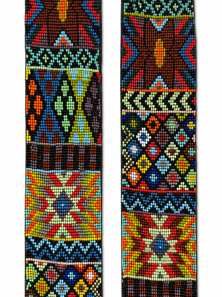 Huichol Beaded Purse Strap with Genuine Black Leather