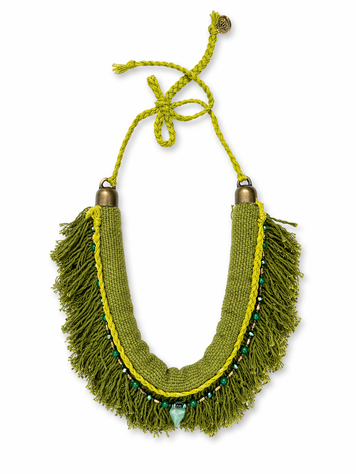 Boho Fringe Statement Necklace – Handmade Textile Bib Necklace