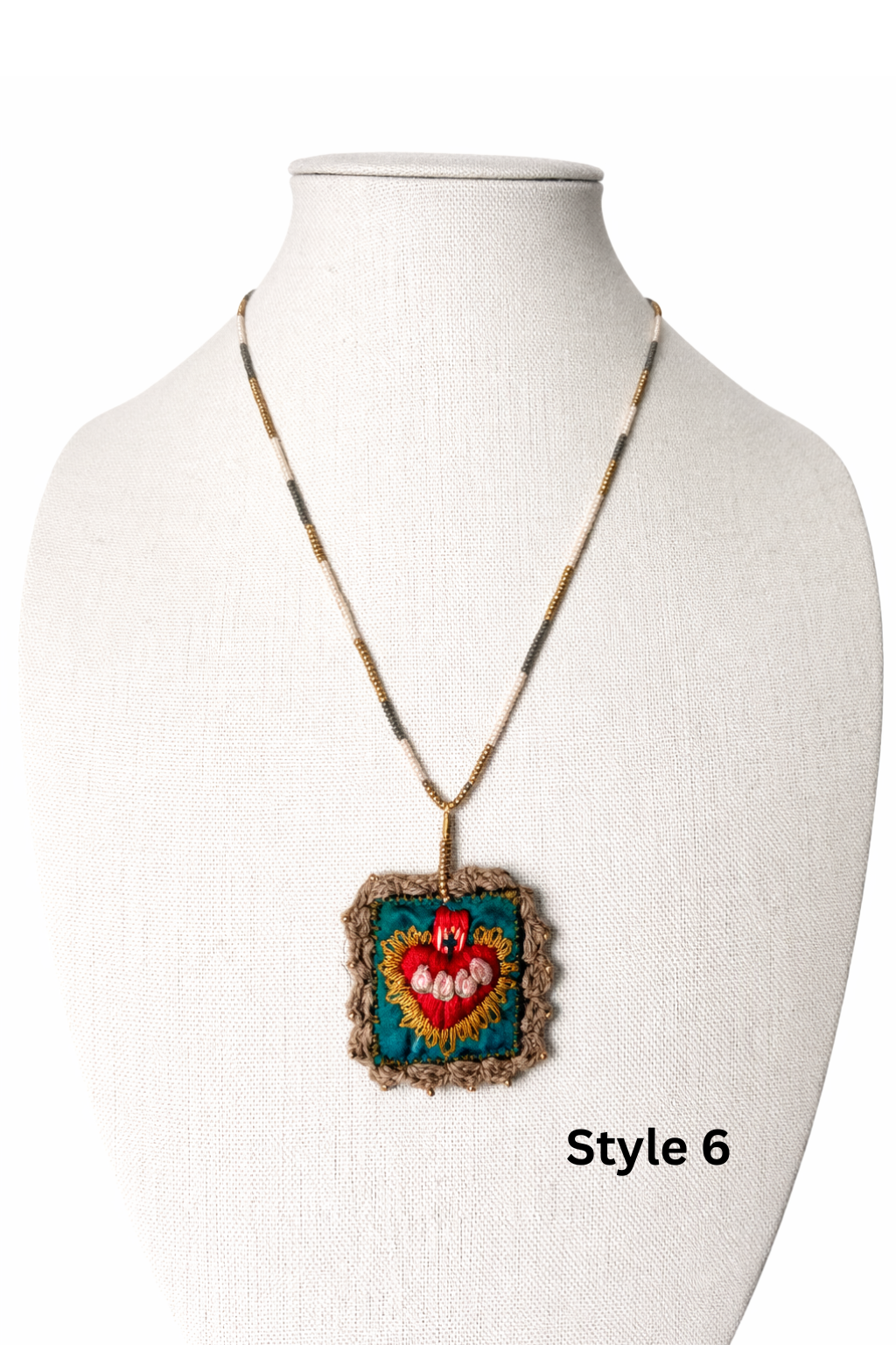 Mexican Milagros Necklace – Hand Embroidered Sacred Heart Jewelry
