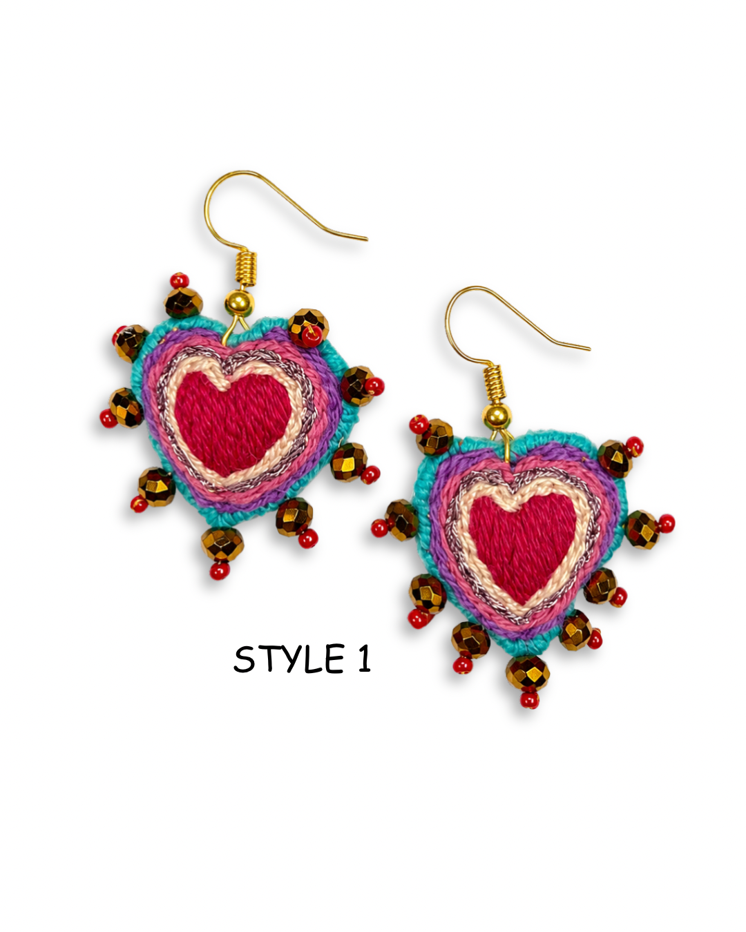 Hand Embroidered Sacred Heart Earrings – Mexican Milagros Boho Statement Earrings