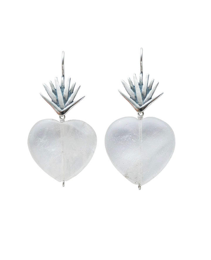 Silver Agave &amp; Quartz Heart Earrings