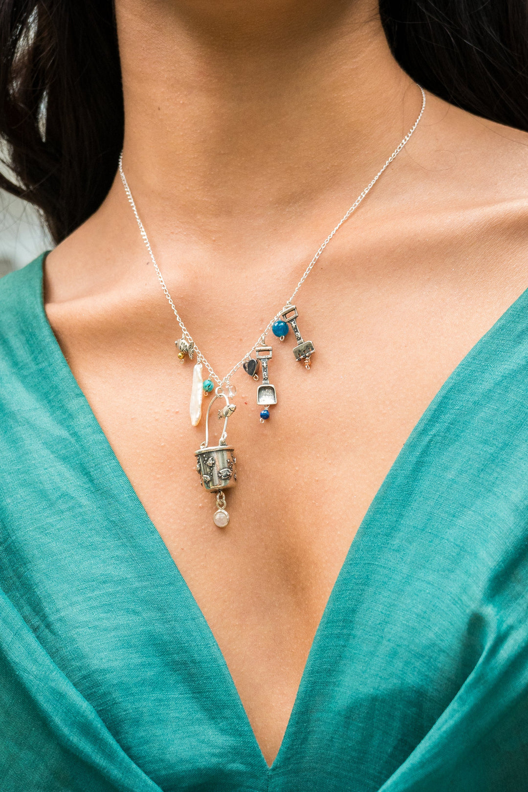 Mexican Silver Charm Necklace | Handmade Artisan Statement Jewelry