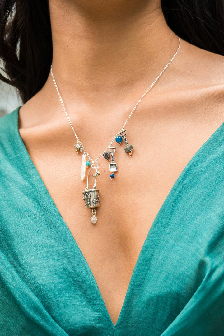 Mexican Silver Charm Necklace | Handmade Artisan Statement Jewelry