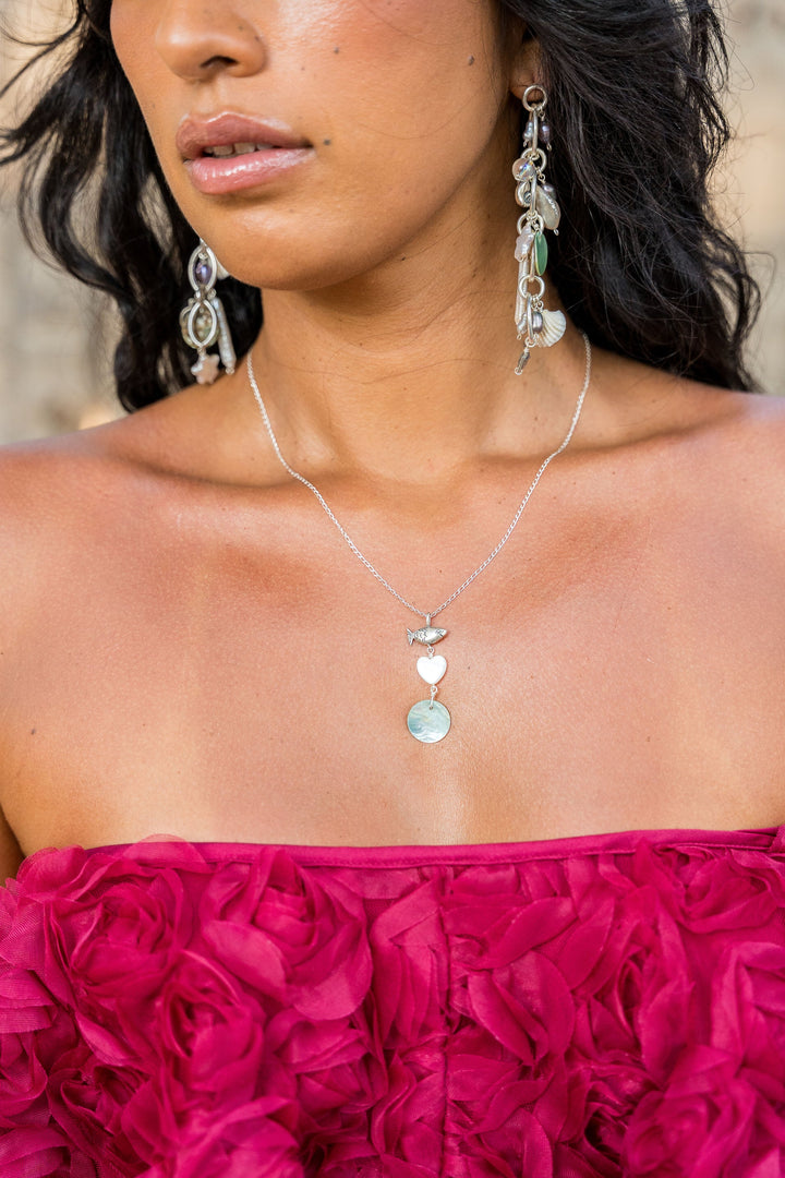 Mexican Fish Necklace | Silver Mother of Pearl Charm Jewelry