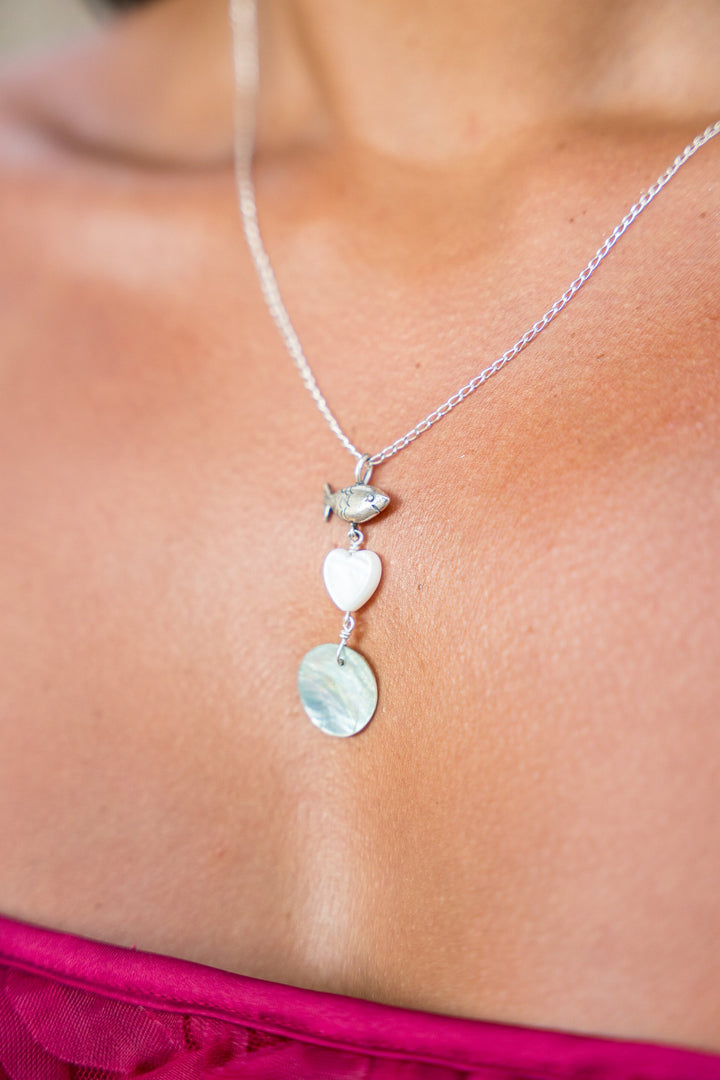 Mexican Fish Necklace | Silver Mother of Pearl Charm Jewelry