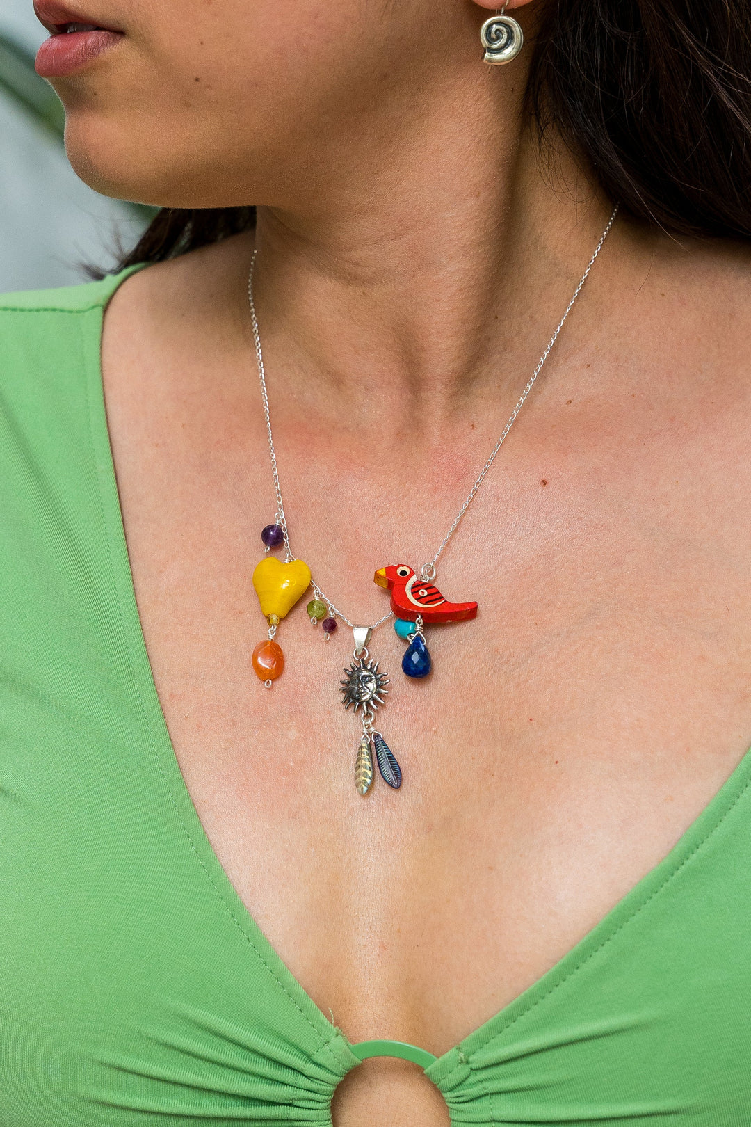 Murano Heart Necklace | Colorful Silver Charm Jewelry