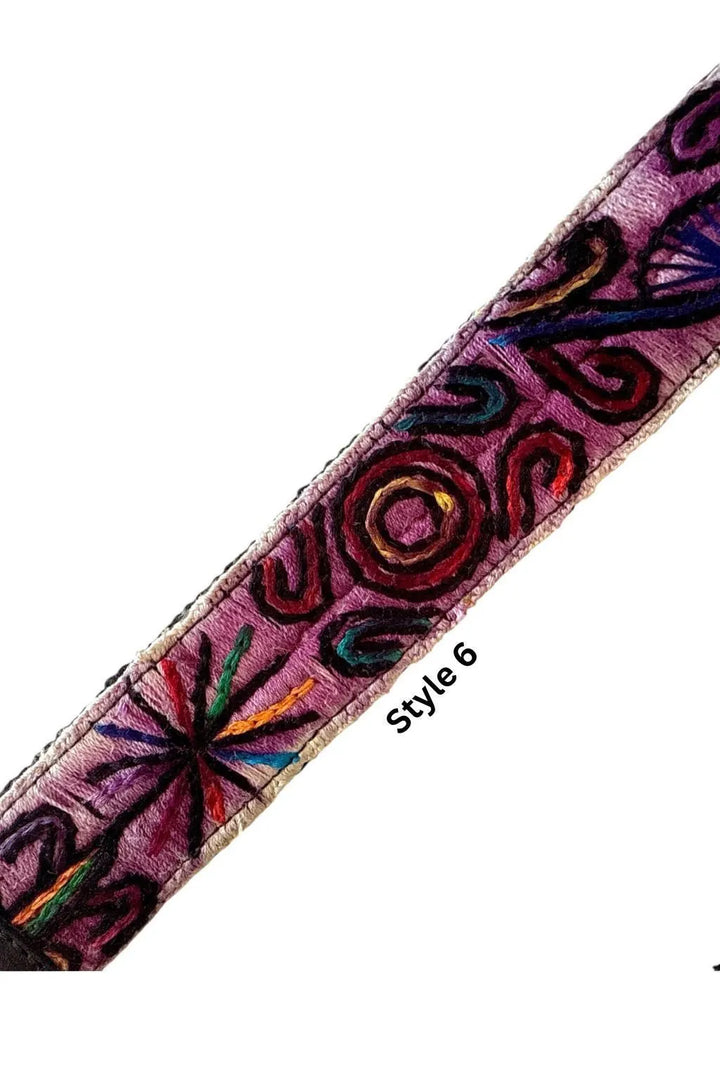 Style 6 purple Guatemalan huipil strap colorful embroidered textile artisan purse handle exclusively by Bootsologie