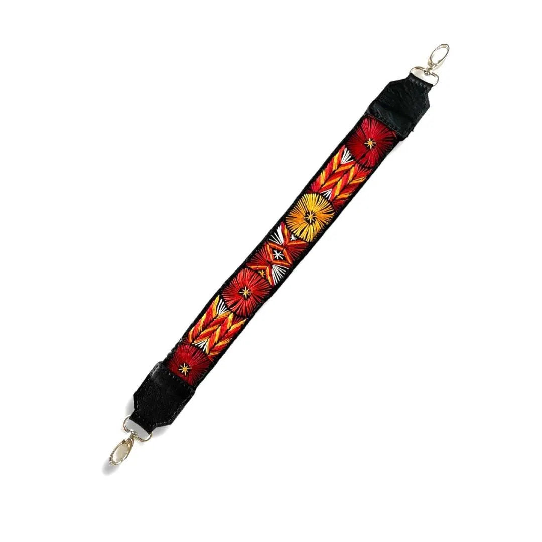 Guatemalan short bag strap leather handle handmade colorful woven textile strap Bootsologie artisan bag accessory