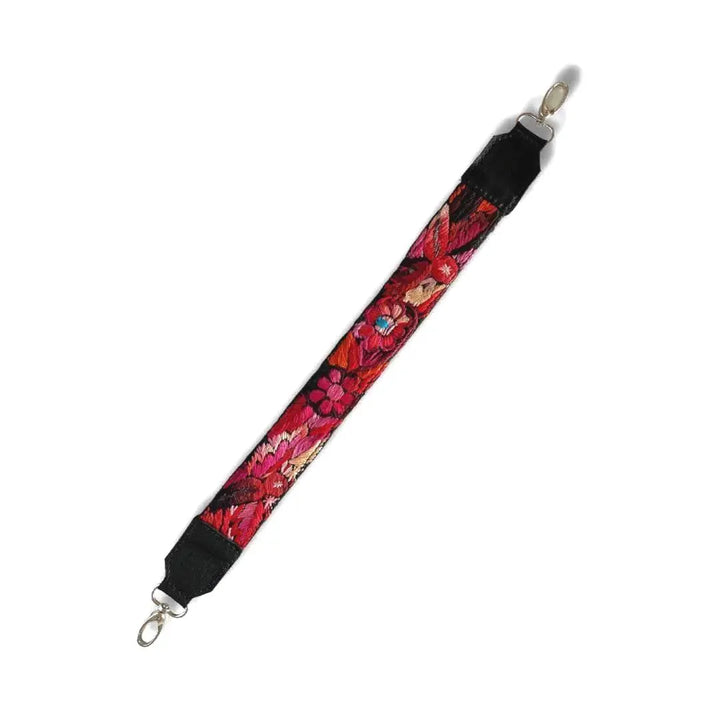 Guatemalan short bag strap leather handle handmade colorful woven textile strap Bootsologie artisan bag accessory
