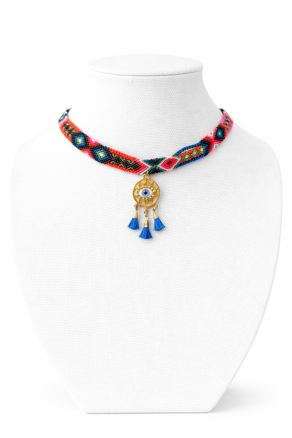 Dream Catcher and Evil Eye Necklace. Hand Woven in Chiapas.
