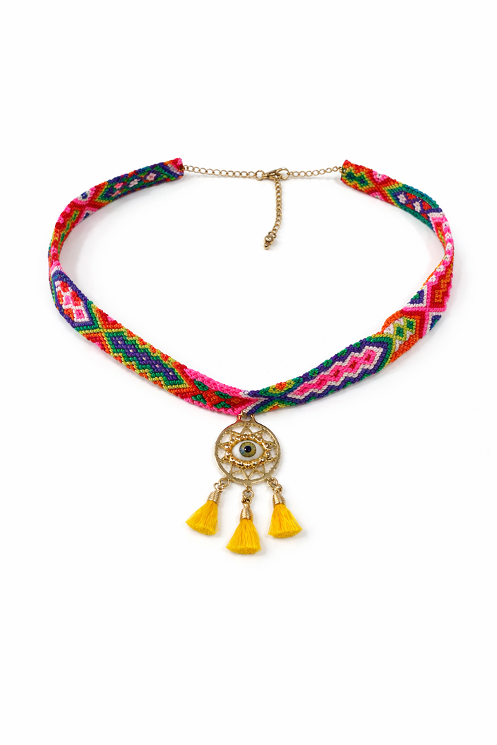 Dream Catcher and Evil Eye Necklace. Hand Woven in Chiapas.