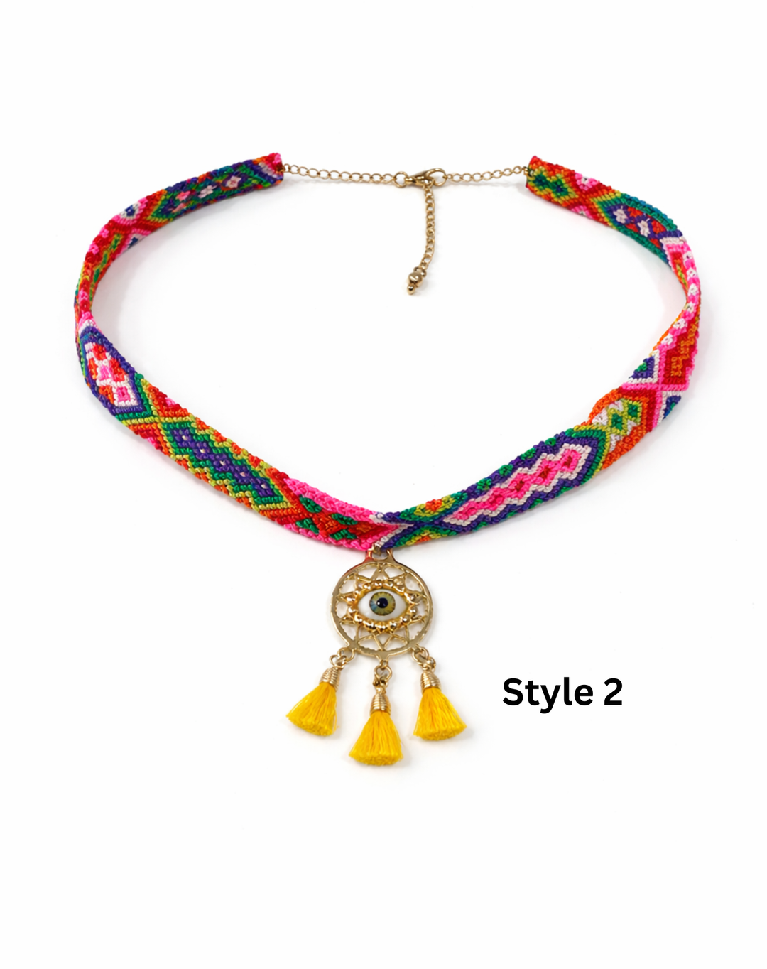 Dream Catcher and Evil Eye Necklace. Hand Woven in Chiapas.