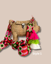 Boho-Chic Pig-Shaped Hand-Woven Raffia Handbag.