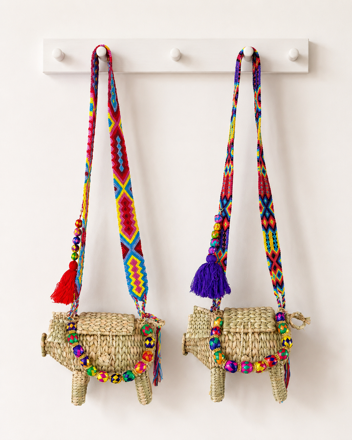 Pig Palm Crossbody Bag – Handwoven Straw Animal Bag with Woven Strap