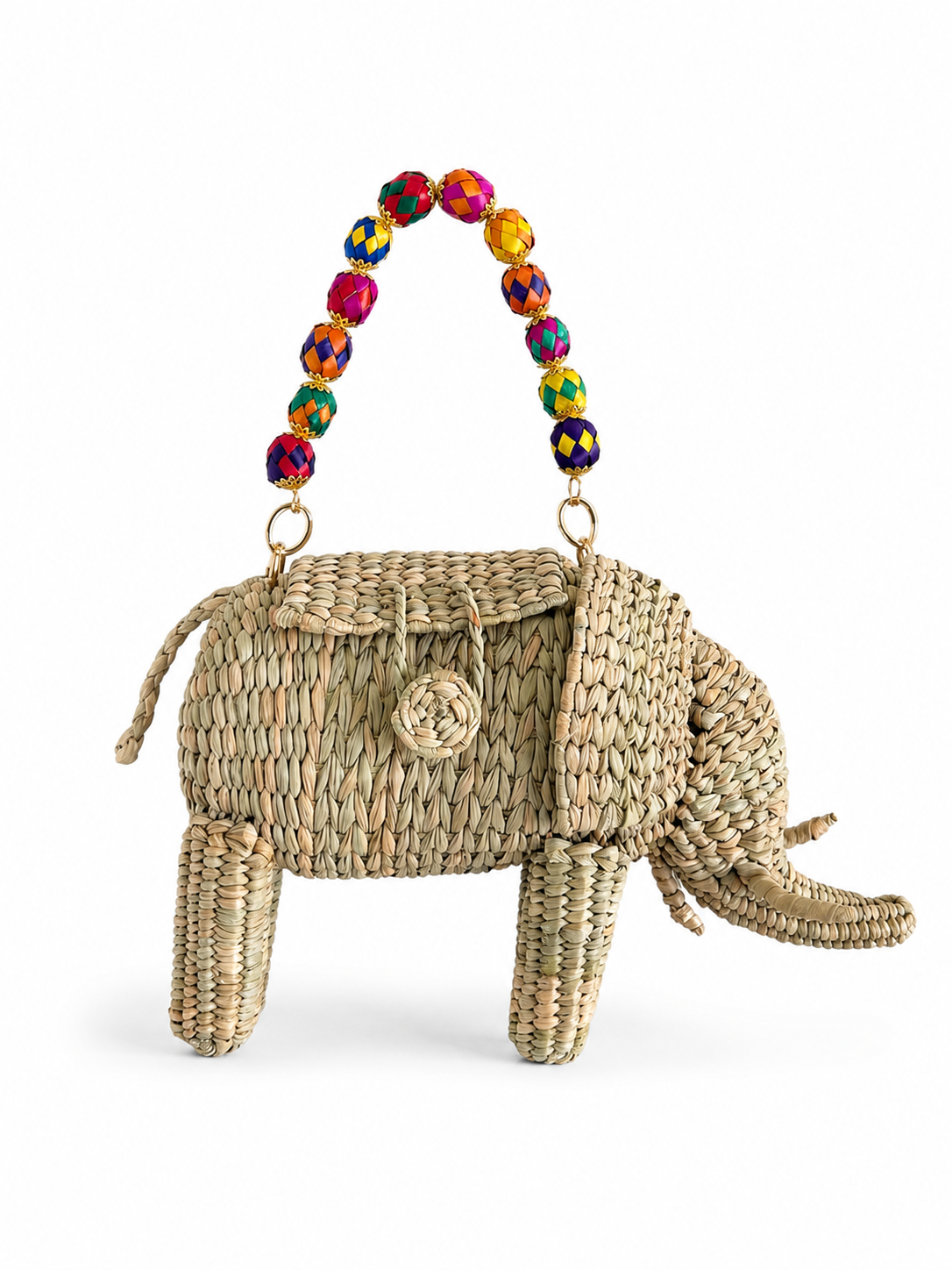 Elephant Straw Crossbody Bag with Top Handle