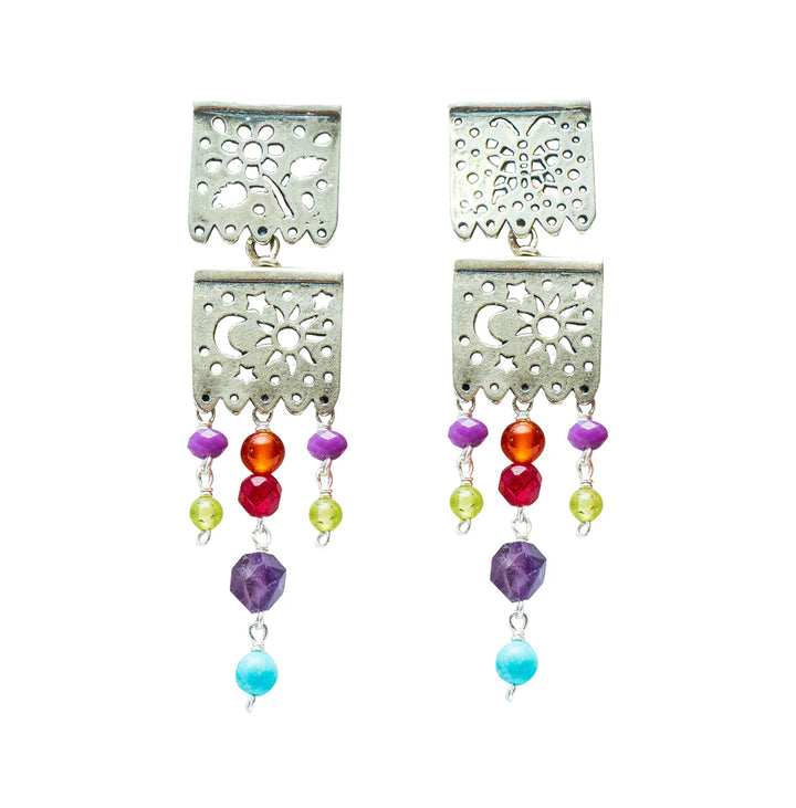 Papel Picado Gemstone Earrings | Handmade Mexican Silver Jewelry