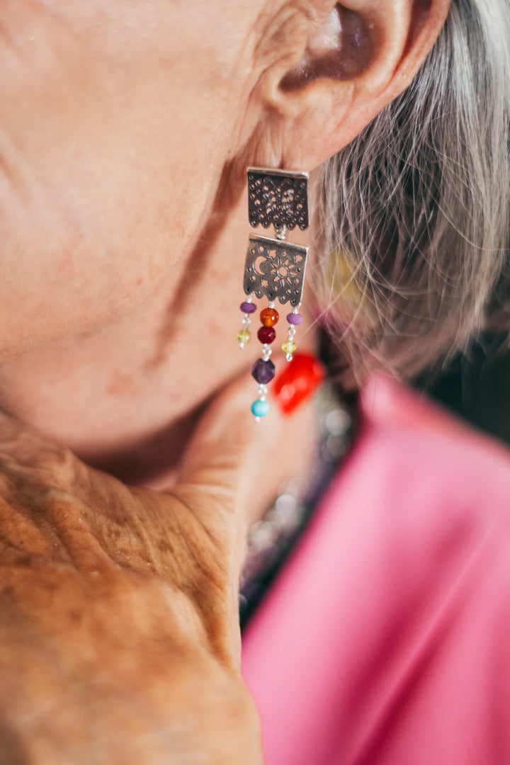 Papel Picado Gemstone Earrings | Handmade Mexican Silver Jewelry