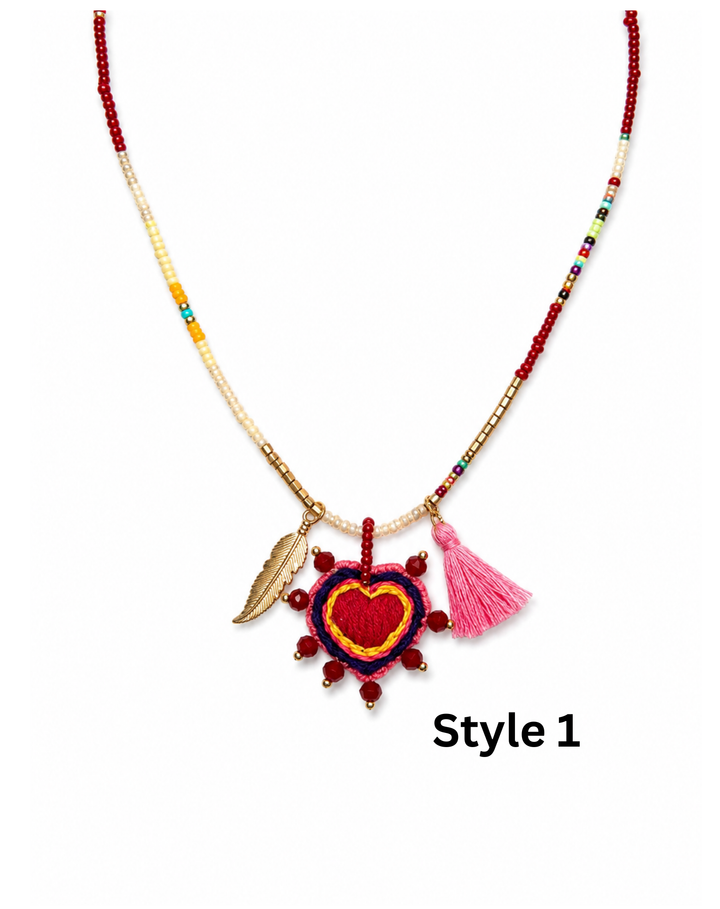 Mexican Milagros Necklace – Sacred Heart Inspired Statement Jewelry