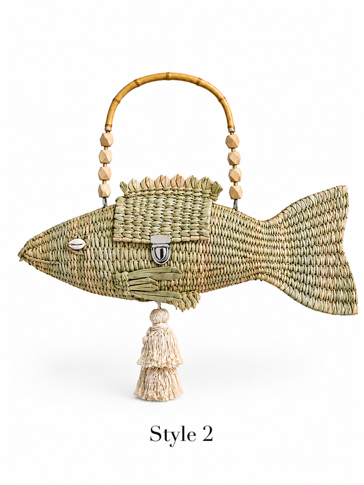 Fish Palm Bag – Handwoven Straw Top Handle Bag