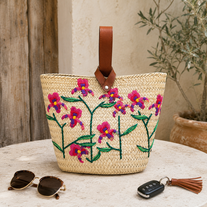 Jacaranda Handmade Embroidered Raffia Tote Bag