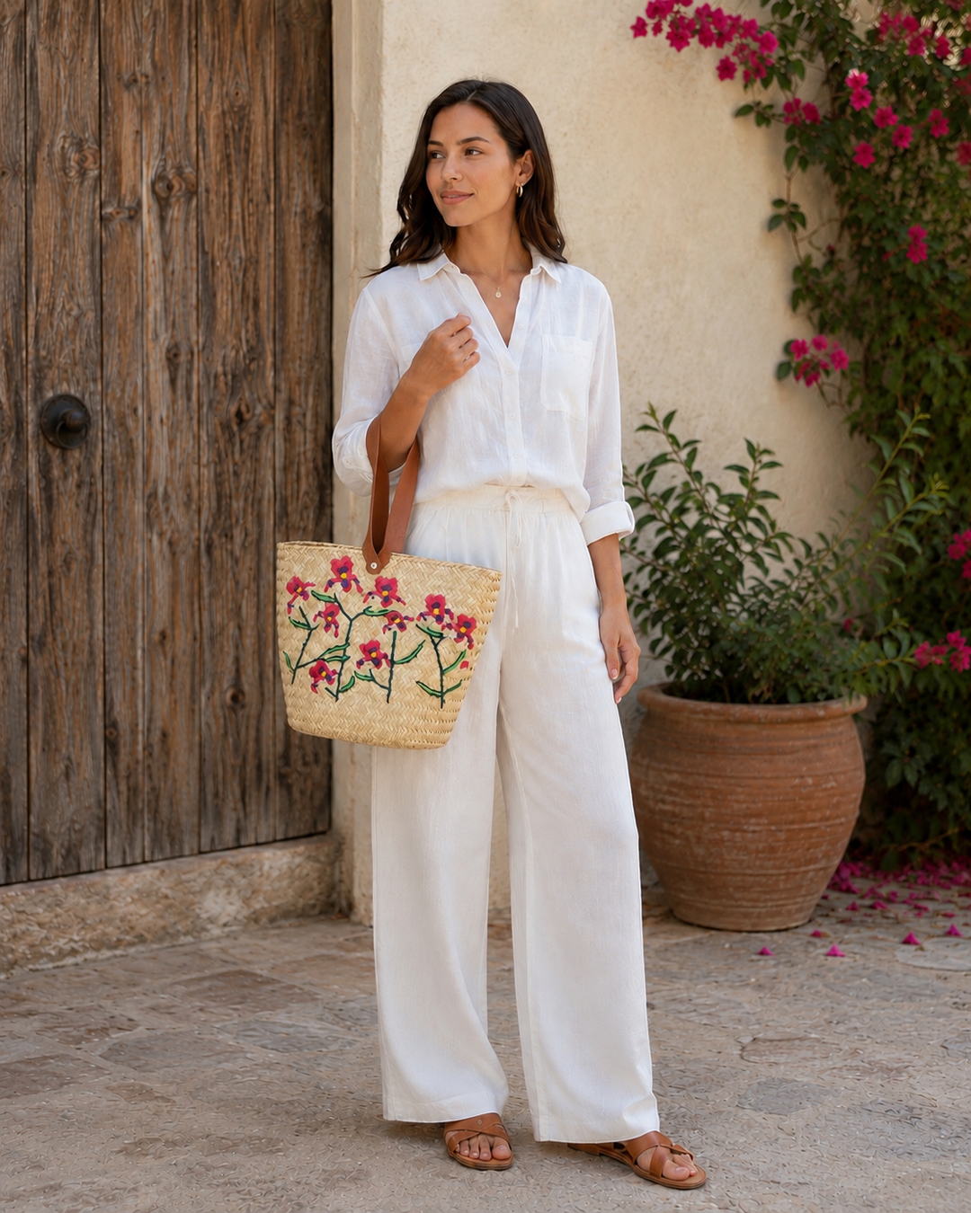 Jacaranda Handmade Embroidered Raffia Tote Bag