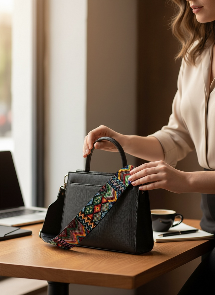 Huichol Beaded Purse Strap with Genuine Leather